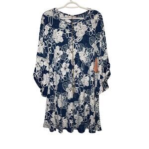 NWT SJS floral jersey knit faux gold pearl necklace dress womens XL fairy preppy